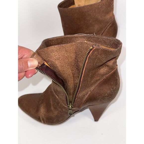 Billy Reid Womens Leather Ankle Boot Metallic Bronze Booties Zip Cone Heel 8.5 B - Picture 5 of 16